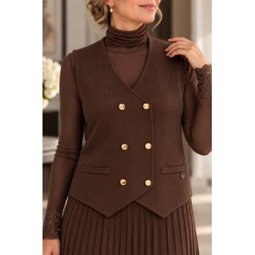 RG5002M–Vestă tricotată cu nasturi aurii – Soft Elegance Maro