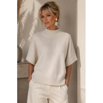 RG5342–Pulover Tricotat Ivory cu Guler Înalt – Soft Elegance