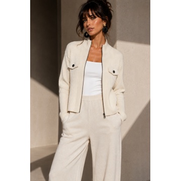 RG5381–Cardigan Tricotat Ribbed Ivory cu Fermoar – Modern Chic - Img 5