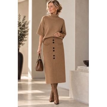RG5390C–Fustă Midi Tricotată camel – Soft Elegance - Img 3