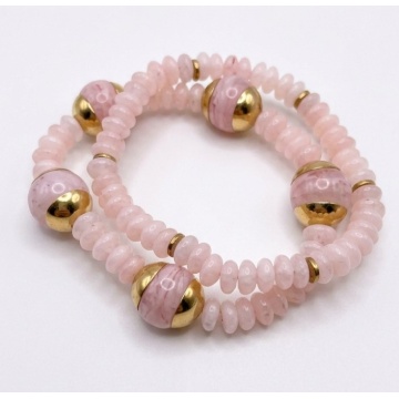 RG552280R Set 2 Brățări Elastice din Rășină – Pink Marble & Gold