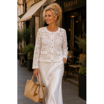 RG6025 – Cardigan Scurt Croșetat Ajurat Floral – Bumbac 100% crem - Img 3