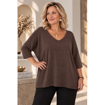 RG61777 –Bluză Oversize Modal Maro Ciocolată cu Mâneci Liliac – Soft Elegance (XL–3XL)