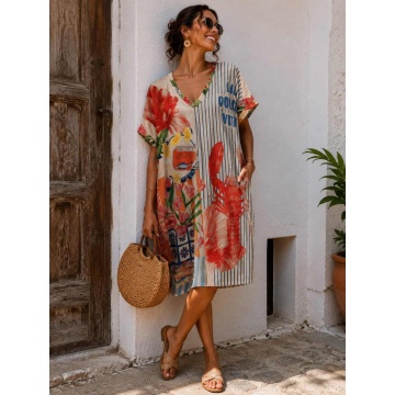 RG650960 Rochie midi Resort cu imprimeu Mediteranean și Homar – Casual Chic| Fabricată în Italia – Mărime unică EU 46–52 (XL–3XL) - Img 4