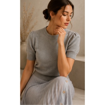 RG7120G Bluza GRI tricotată fin cu umeri structurați – Eleganță modernă - Img 6