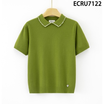 RG7122G Bluză olive tricotată fin cu guler decorat cu microperle – Eleganță discretă - Img 3