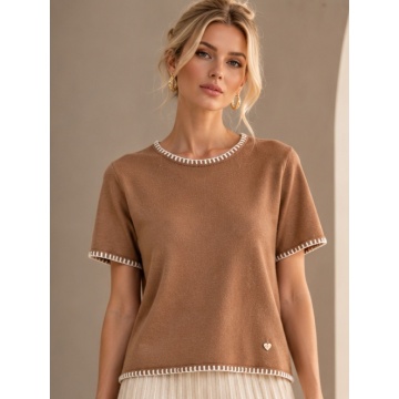 RG7228C–Bluză Camel Premium Soft Touch cu Cusături Contrastante (M–XL )