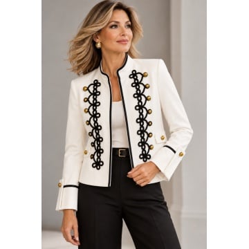 RG8812A Jachetă Officer Chic cu Galoane Decorative și Nasturi Aurii