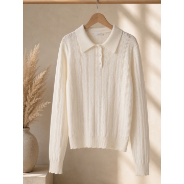 RG9211 C–Pulover Polo Tricotat Openwork Ivory – Soft Elegance (M–L) - Img 2