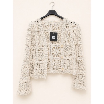RG9288C–Cardigan scurt croșetat din bumbac 100% CREM (S-M) - Img 2