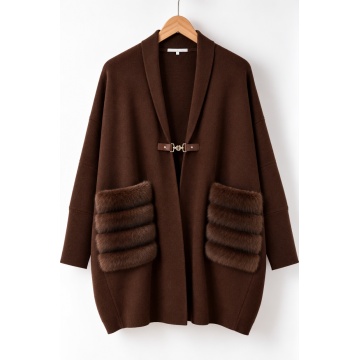 RG93032M-Cardigan Maro Oversize Cocon cu Buzunare din Blană – Bijoux - Img 2