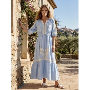 RGD26054 Rochie Boho Azure cu Broderie Tradițională - Img 3