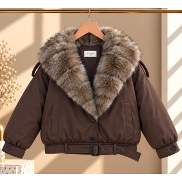 RGHA62003C Jachetă scurtă Urban Chic cu Guler-Șal Detașabil din Blană –Chocolate - Img 2