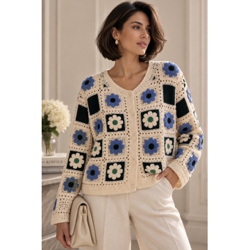 RGJ629B–Cardigan Croșetat din Bumbac 100% cu Motive Florale – Floral Chic (M–XXL)