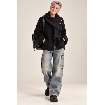 RGK5111-N Cardigan Soft Touch cu Fular Detașabil – NEGRU
