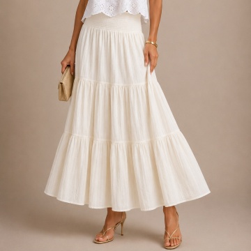 RGL2607 Fustă Maxi Boho Ivoire Natural Linen Touch – Vâscoză & In