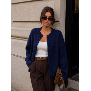 RGWL-080100A–Cardigan navy / marine Pufos cu Lână și Nasturi Îmbrăcați – Soft Elegance L–3XL (42–46) - Img 3