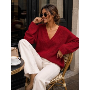 RGWL-08050 Pulover Oversize Bordeaux cu Decolteu în V 42–48 (L–3XL)– Soft Touch - Img 3
