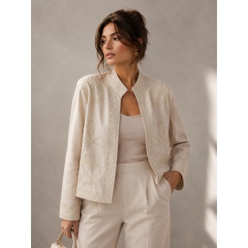 RGYZ101 C–Jachetă Crem cu Broderie – Military Chic - Img 3