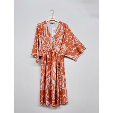 Rochie cu Imprimeu Abstract Somon- Made in France RG24734-3 somon - Img 2