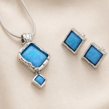 Set Argint 925 cu Opal Albastru „Azure Glow” N3694-E2740