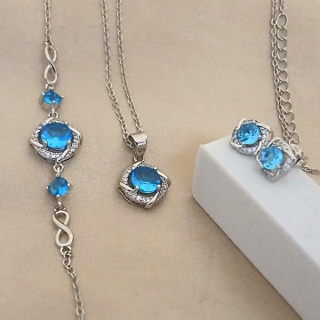 Set Placat cu Argint 925 cristal blue – Colier, Brățară și Cercei Infinity Shine R874