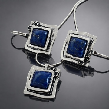 Set Royal Lapis din argint 925 cu lapis lazuli – pandantiv și cercei N3817-E3830