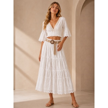 Bluză scurtă ( bustieră) din bumbac 100% broderie anglaise, decolteu în V – RG6055-2