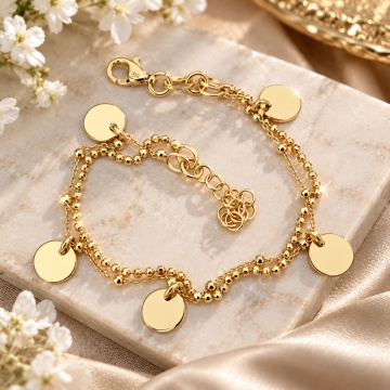 Brățară din Argint Placat cu Aur – Double Chain Golden Coins BRSS3424RHTO