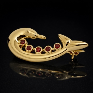 Brosa Dolphin , argint placat cu aur RGBH062246 granat