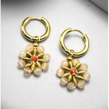 Cercei „Caramel Bloom” – Gold Hoops & Warm Crystals -RGBF19A-C - Img 2
