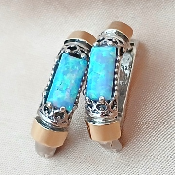 Cercei argint si aur 9 k-31024 opal - Img 3