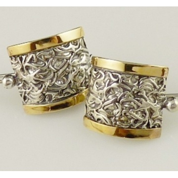 Cercei Brocart din argint 925 și aur 14K – design elegant cu detalii în relief 201201 - Img 2