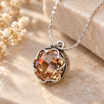 Colier argint champagne quartz N2383