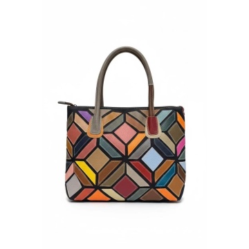 Geantă damă din piele naturală multicoloră – design geometric premium RG8001