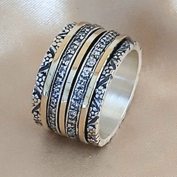 Inel Amarélis din argint și aur 14K cu zirconii – model floral rafinat - Img 3