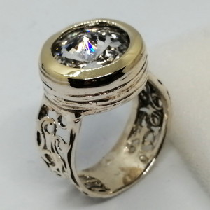 Inel argint si aur 14k -102911 cristal - Img 1