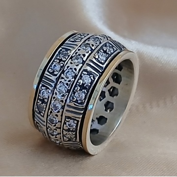Inel Imperium din argint 925 și aur 14K – design arhitectural cu zirconii și detalii gravate - Img 2