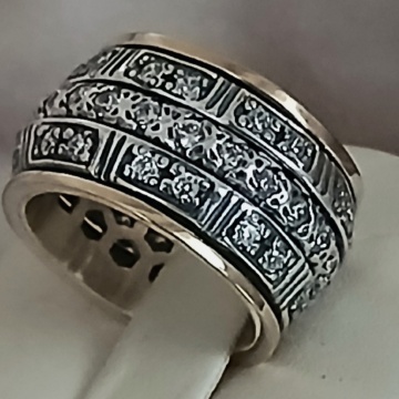 Inel Imperium din argint 925 și aur 14K – design arhitectural cu zirconii și detalii gravate - Img 5