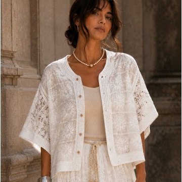 Kimono Boheme Brodé Alb , bumbac 100%, 38–46 (S–XXL) RG2003A
