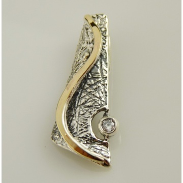 Pandantiv argint si aur 9 k-20335 zircon - Img 2
