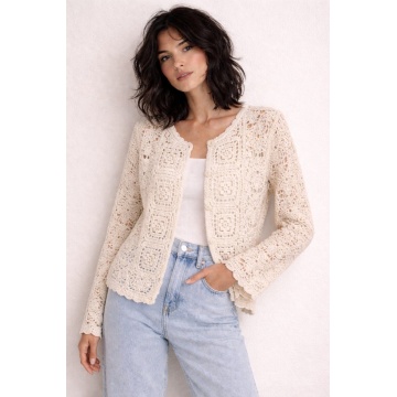 RG 8128 – Cardigan Croșetat Ajurat din Bumbac 100% crem - Img 2