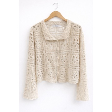 RG 8130 – Cardigan Croșetat Ajurat din Bumbac 100% CREM - Img 2