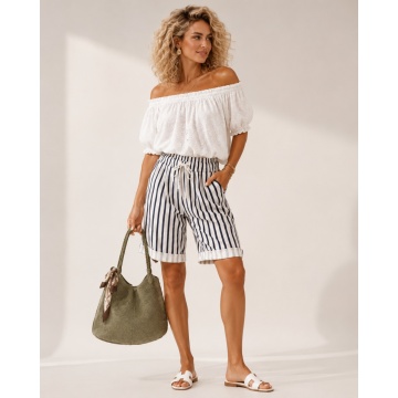 RG-BER1 Bermude damă EU 40–42 (M–L) din bumbac elastic cu dungi – Talie elastică | Fabricate în Italia