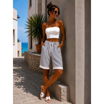 RG-BER3 Bermude damă EU 40–42 (M–L)din bumbac elastic cu dungi fine – Talie elastică | Fabricate în Italia