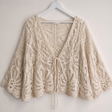 RG1040A8 – Cardigan din bumbac croșetat cu aspect macramé –Natur –Bumbac 100% - Img 2