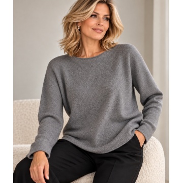 RG14711 Pulover Relaxed Sparkle din Tricot Fin – Gri