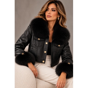 RG202311N–Jachetă scurtă Premium Faux Leather & Fur – Noir