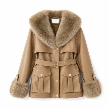RG202365–Jachetă Premium cu Blană Faux și Curea – Camel - Img 3