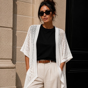 RG22304 – Vestă Cardigan Croșetată din Bumbac 100% – Alb | Made in Italy
